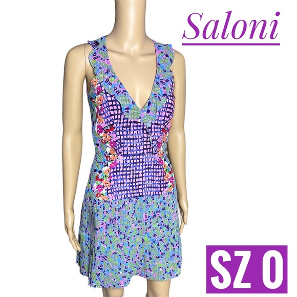Saloni Amy wrap-effect crepe-paneled silk mini dress color Banana Leaf SZ 0
